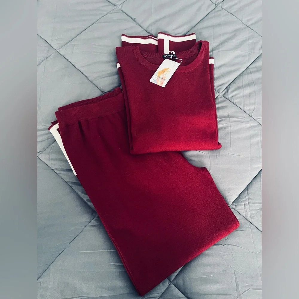NWT PRETTYGARDEN Women’s 2-piece Wine Red Long-Sleeve Knit Outfit. Size: XL - Picture 8 of 13